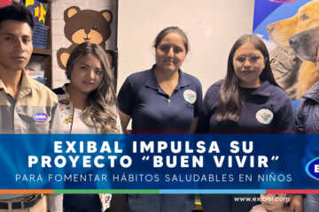 Equipo de Exibal mostrando el proyecto Buen Vivir para fomentar hábitos saludables en niños