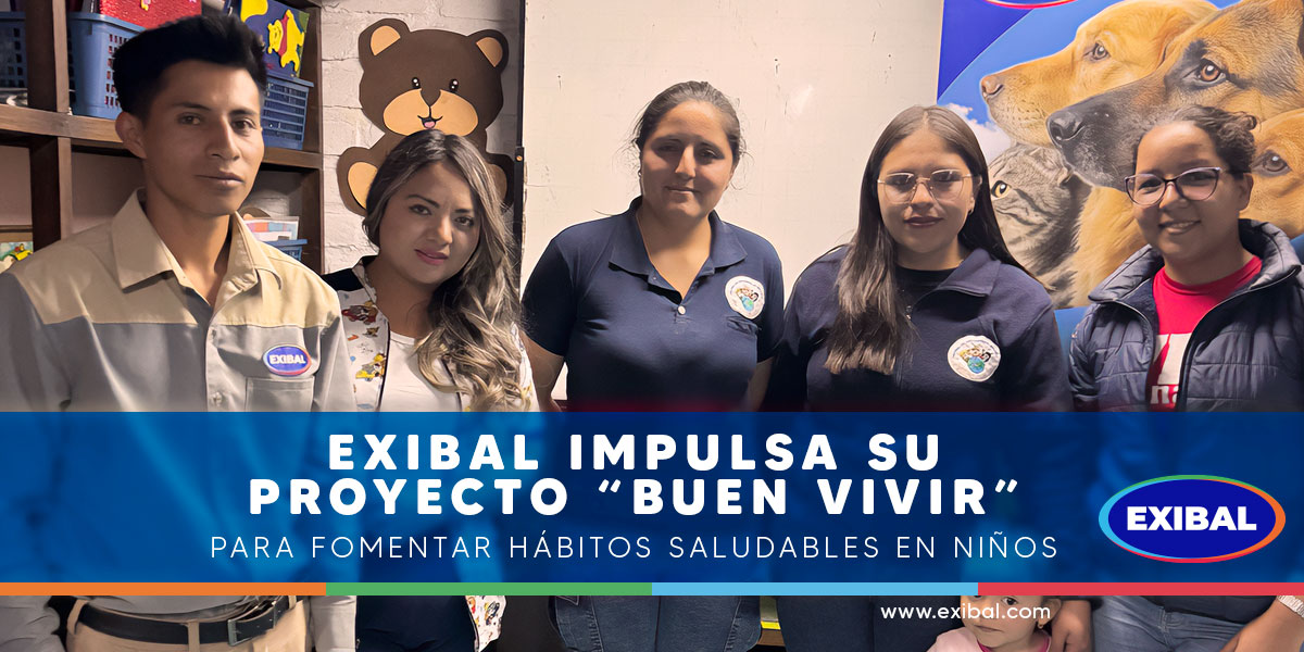 Equipo de Exibal mostrando el proyecto Buen Vivir para fomentar hábitos saludables en niños