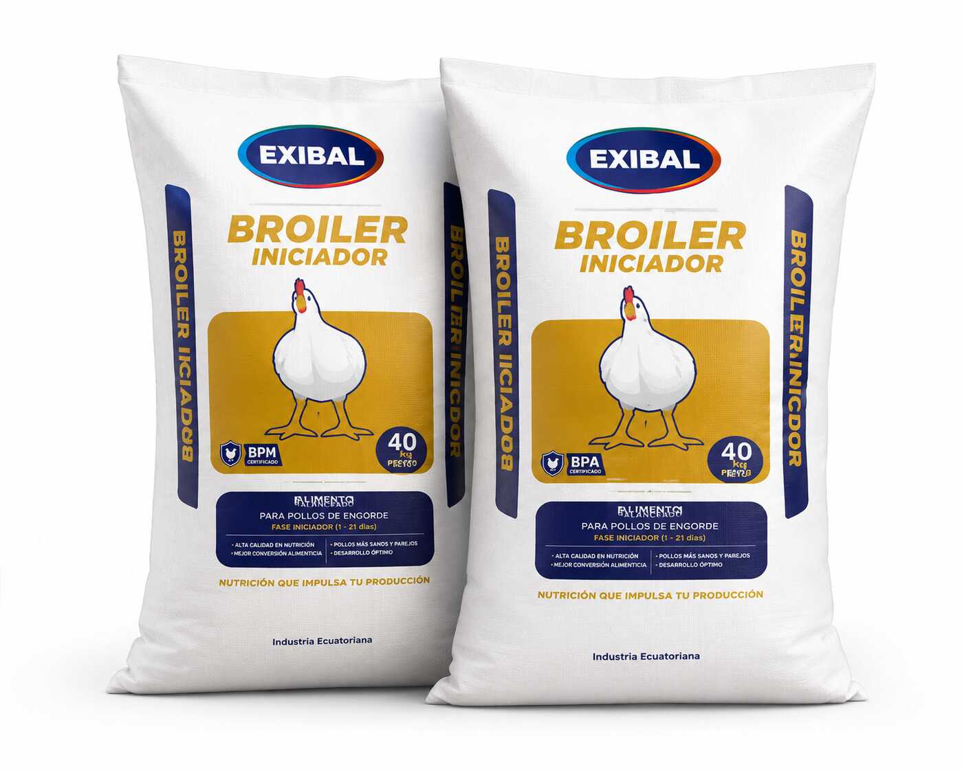 2 sacos de alimento Broiler Iniciador EXIBAL
